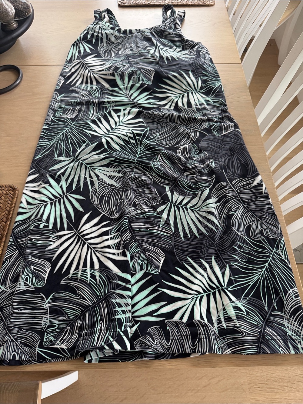 Title Nine Black Maxi Skirt with Mint and White Tropical Leaves